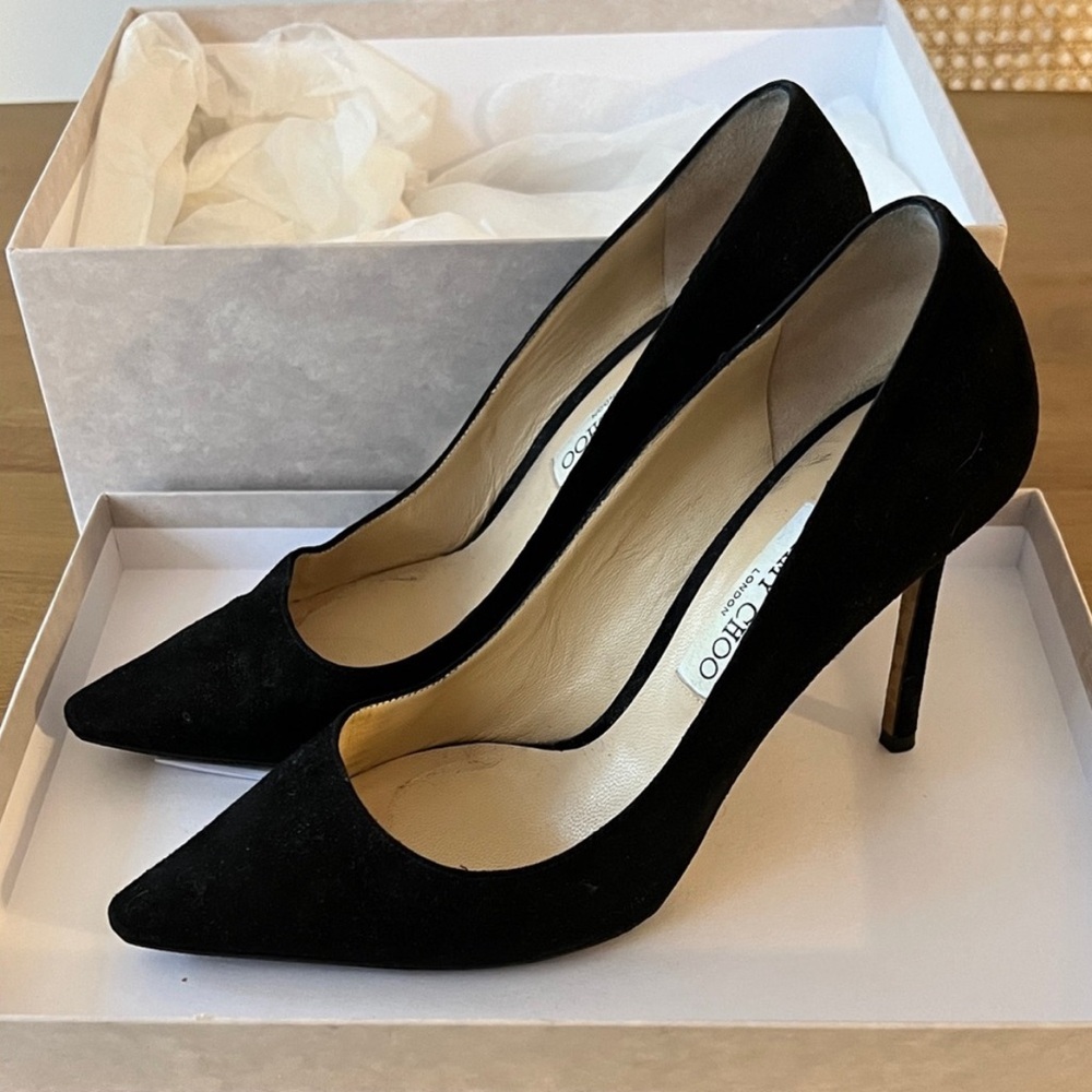 Jimmy Choo Black Suede Pointed-Toe Stiletto Pumps